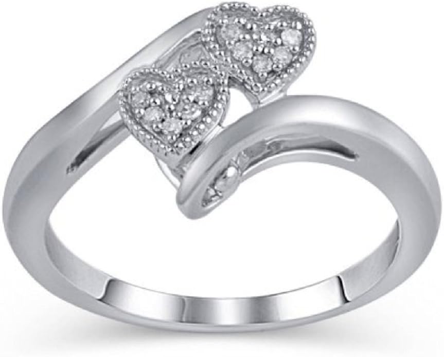 Diamond Accent Double Heart Promise Ring in Sterling Silver